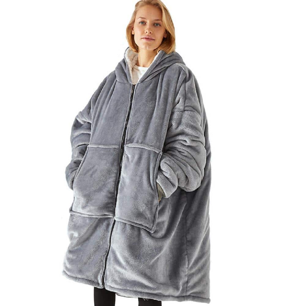 Shatex Gray Wearable Blanket with Sleeves Soft Fleece Snuggle Blanket ...