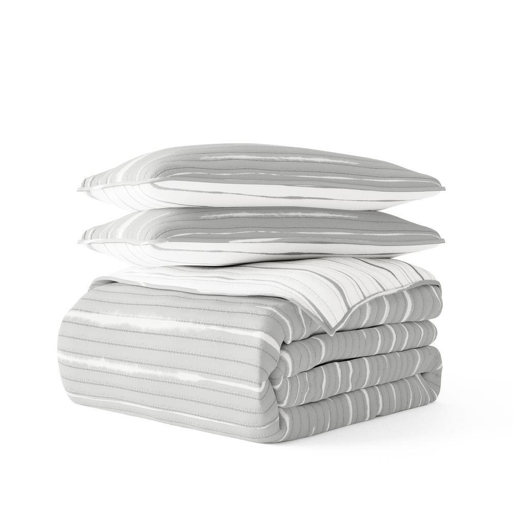 All Season 3-Pcs Horizon Lines Reversible Microfiber Quilt Set with Shams