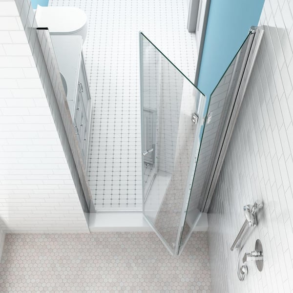 32 - 33-3/8 in. W x 72 in. H Bi-Fold Semi-Frameless Shower Door in Chrome Finish with SGCC Certified Clear Glass