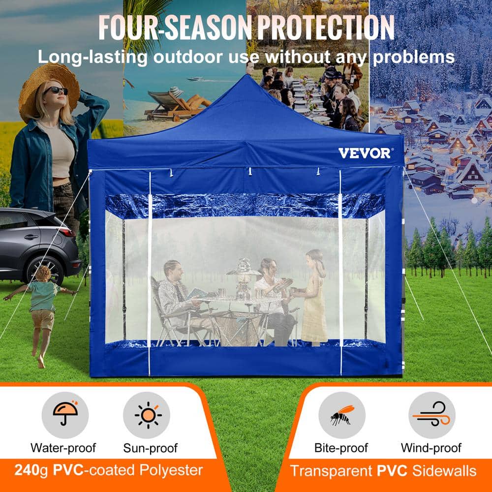 VEVOR 10x10 Blue Pop-Up Canopy Tent with Sidewalls and Wheeled Bag