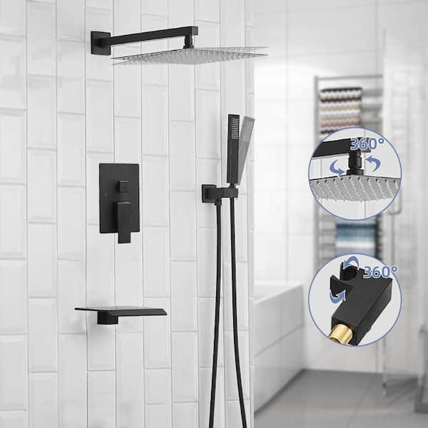 Waterfall Single Handle 3-Spray 10" Rain Shower Faucet 2.5 GPM Shower System with Bathtub and Handheld in Matte Black