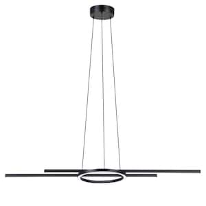 Zillerio 45.66 in. W x 75 in. H 3-Light Black Linear Integrated LED Statement Pendant Light with White Acrylic Diffusers