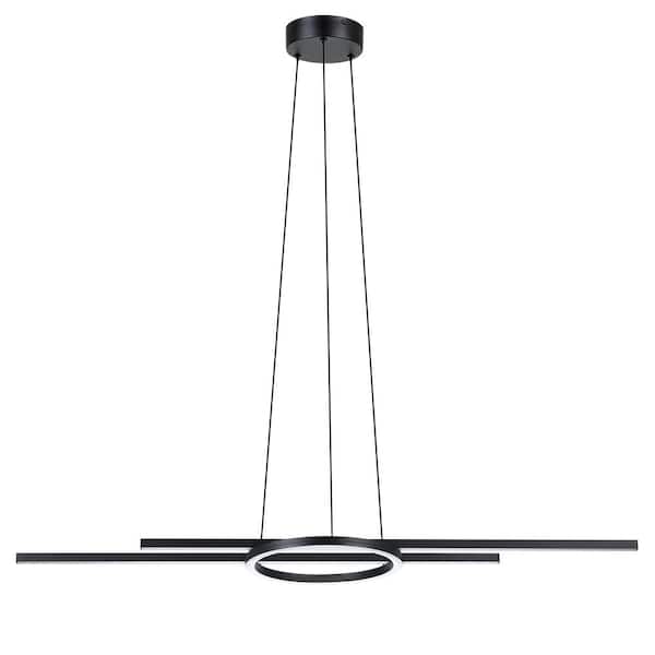 Eglo Zillerio 45.66 in. W x 75 in. H 3-Light Black Linear Integrated LED Statement Pendant Light with White Acrylic Diffusers