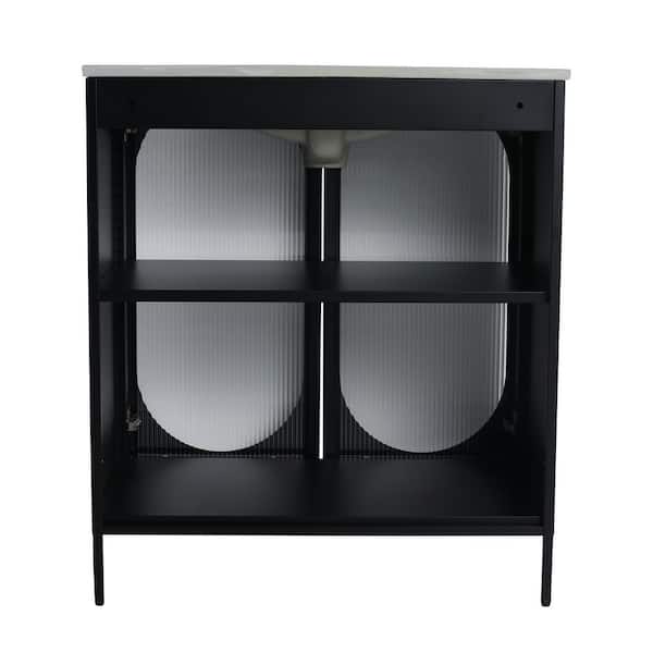 30 in. Freestanding Single Black Bath Vanity with White Ceramic Top Unassembled