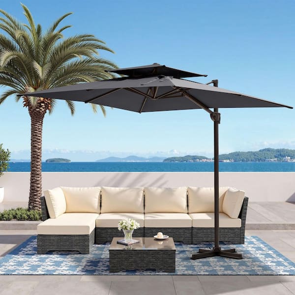 Pellebant Double Top 12 ft. x 9 ft. Rectangular Heavy-Duty 360 Rotation Aluminum Cantilever Patio Umbrella in Dark Gray Pellebant Double Top 12 ft. x 9 ft. Rectangular Heavy-Duty 360 Rotation Aluminum Cantilever Patio Umbrella in Dark Gray