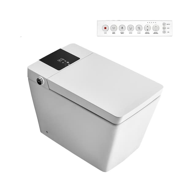RAINLEX Elongated Bidet Toilet 0.8 GPF in White with Adjustable Sprayer Settings, Deodorizing, Soft Close