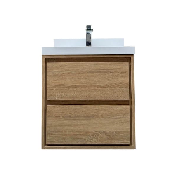 24 in. W x 20 in. D x 26 in. H Single Sink Wall Mounted Bath Vanity in Oak with White Cultured Marble Top