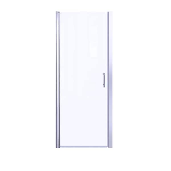 36 In. W x 72 In. H Pivot Semi-Frameless Shower Door in Chrome with Clear Glass