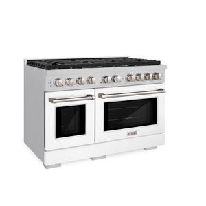 48 in. 8 Burner Freestanding Gas Range & Double Convection Gas Oven with White Matte Door in Stainless Steel