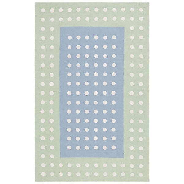 Kids 3 ft. x 5 ft. Blue/Green Polka-Dot Border Area Rug