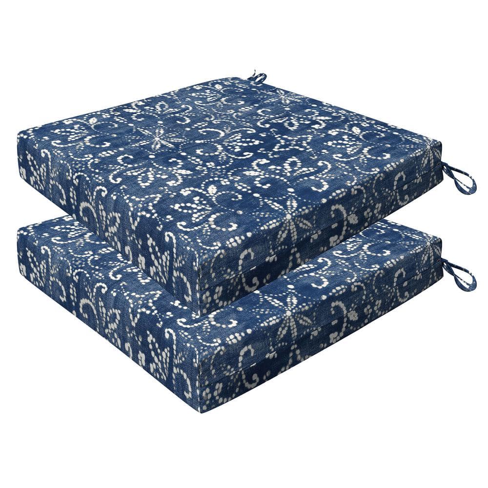 Outdoor 20 in. Square Dining Seat Cushion Boheme Indigo (Set of 2)