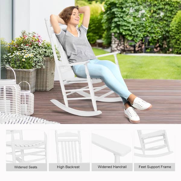 VINGLI Wood Outdoor Rocking Chair with High Back Seat Reclining
