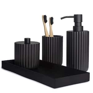 4-Piece Bathroom Accessory Set with Toothbrush Holder, Soap Dispenser, Cotton Jar, Tray in Black