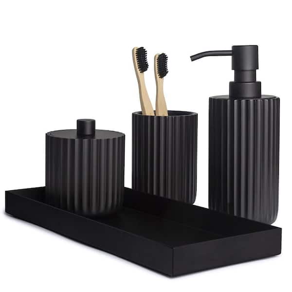 Dracelo 4-Piece Bathroom Accessory Set with Toothbrush Holder, Soap  Dispenser, Cotton Jar, Tray in Black B09DL58WXS - The Home Depot