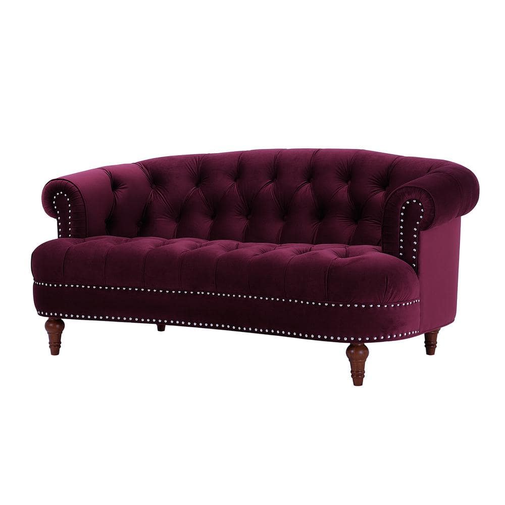 Burgundy Velvet Tufted Chesterfield Loveseat with Nailhead Trim