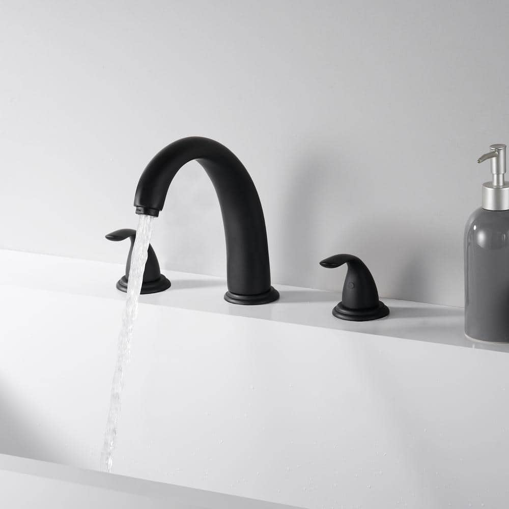 Matte Black Dual Handle Roman Tub Faucet with 8-3/8" Spout Reach