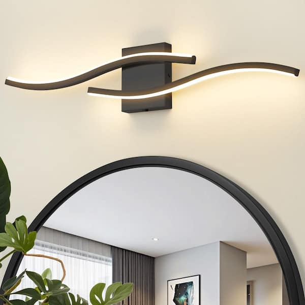 31.5 in. 2 Light 24W Black LED Vanity Light Dimmable 5CCT with Frosted Acrylic Shade Bathroom Vanity Lighting