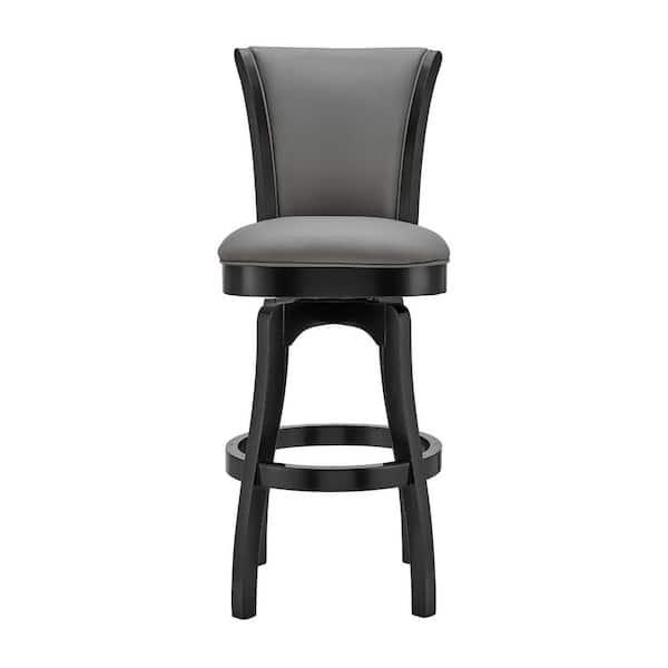 HomeRoots 26 in. Gray High Back Metal Counter Height Bar Chair with Faux leather Seat