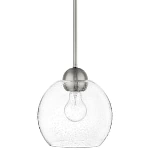Jill 1-Light Brushed Nickel Globe Pendant Light with Clear Seeded Glass Shade