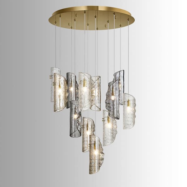 60-Watt19 in. 12-Light Nickel Pendant Light Art Glass Shade