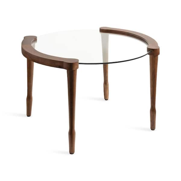 Santoro 28 in. Walnut Brown Round Glass Coffee Table