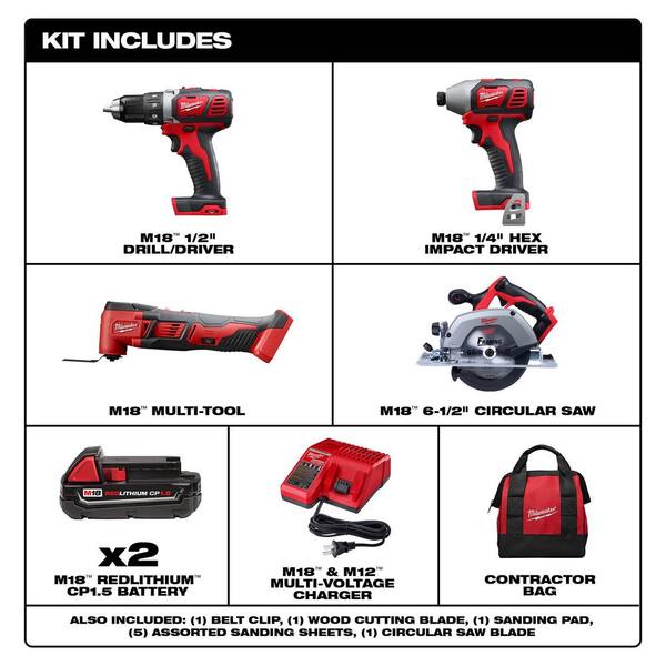 M18 18V Lithium-Ion Cordless Drill Driver/Impact Driver/Multi-Tool Combo Kit (3-Tool) W/ 6-1/2 in. Circular Saw