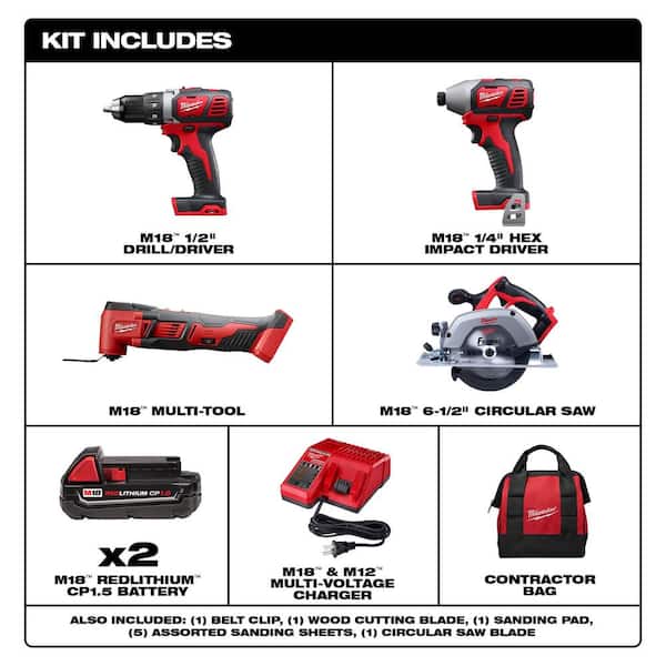 M18 18V Lithium-Ion Cordless Drill Driver/Impact Driver/Multi-Tool Combo Kit (3-Tool) W/ 6-1/2 in. Circular Saw