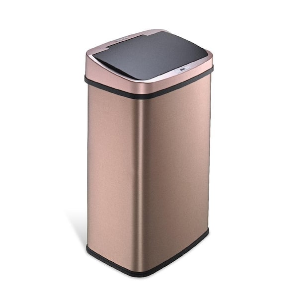 NINESTARS 13 Gal. Motion Sensor Gold Rectangular Shape Stainless Steel Trash Can