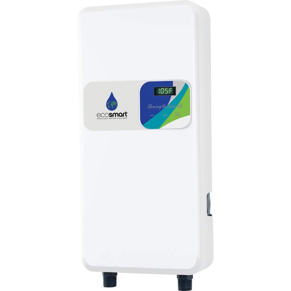 EcoSmart White Electric Tankless Water Heater with Digital Display