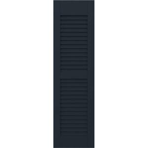 15 in. W x 61 in. H Americraft 2 Equal Louver Exterior Real Wood Shutters Per Pair in Starless Night Blue