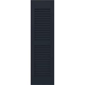 15 in. W x 79 in. H Americraft 2 Equal Louver Exterior Real Wood Shutters Pair in Starless Night Blue