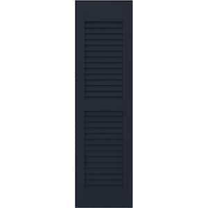 18 in. W x 79 in. H Americraft 2 Equal Louver Exterior Real Wood Shutters Per Pair in Starless Night Blue