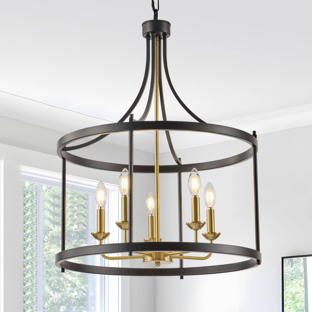 5-Light Black and Gold Modern Farmhouse Round Chandelier for Dining Room, Kitchen Island, Living Room Lighting price history on PriceWatchPro