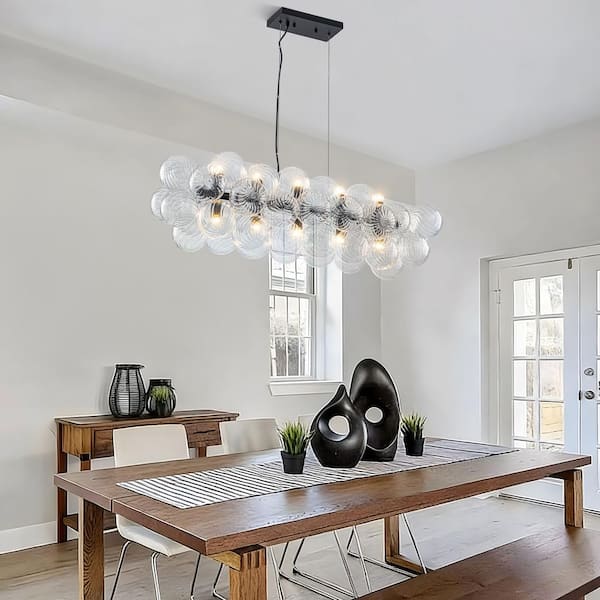 TinHon 10-Light Modern Black Linear Chandelier with Swirl Glass