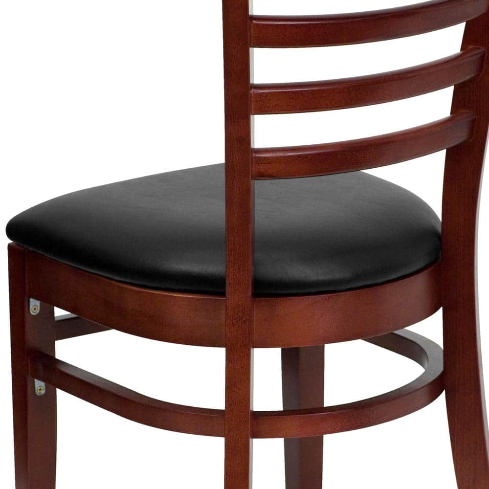 Mahogany Wood Ladderback Chair with Black Vinyl Seat