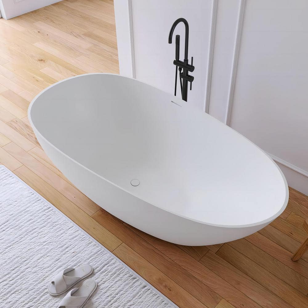 67" Matte White Stone Resin Double Slipper Freestanding Bathtub