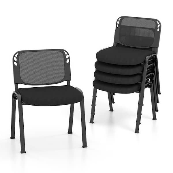 Conference Chairs Black Office Waiting Room Guest Reception Chairs with Mesh Back (Set of 5)