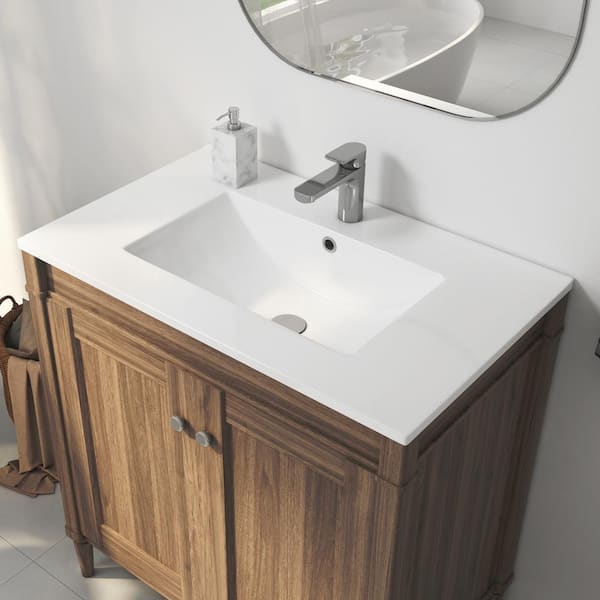 Eridanus Tucson 30 in. W x 18 in. D x 7 in. H Vitreous China Single Sink Vanity Top in White with Faucet Hole (Sink Only)