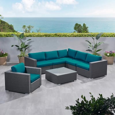 Noble House Santa Rosa Grey 8-Piece Wicker and Aluminum Outdoor ...