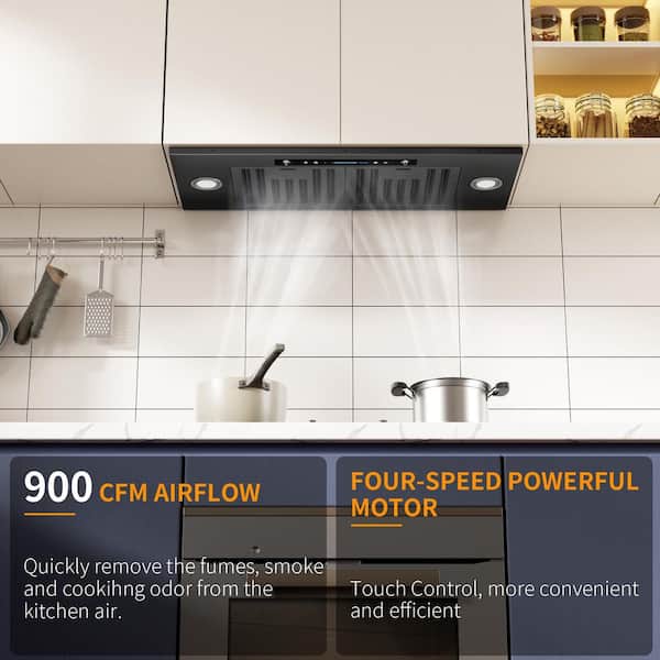 30 in. 900 CFM Convertible Insert Range Hood in Black Stainless Steel with Gesture Control and Long Term Warranty
