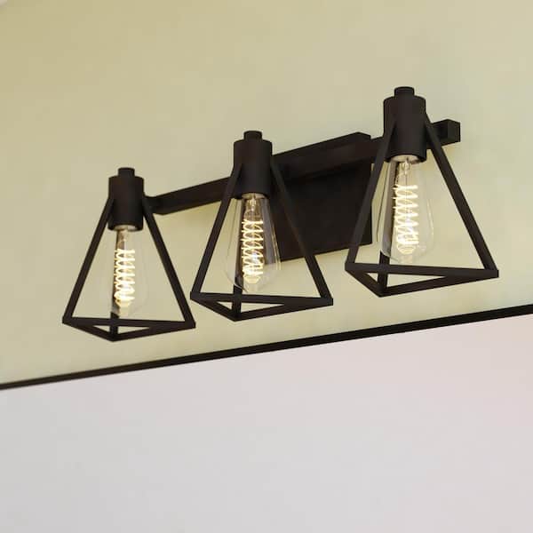 VAXCEL Ravenna 23 in. 3-Light Matte Black Bathroom Vanity Light Fixture Metal Cage Shade, LED Compatible
