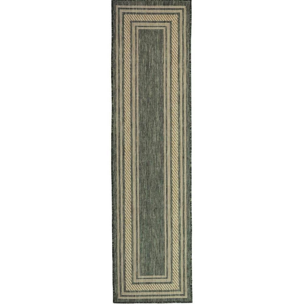 Horizon Green 2 ft. x 6 ft. Indoor/Outdoor Bordered Contemporary Runner Area Rug price history on PriceWatchPro