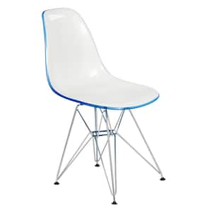 Cresco Modern Plastic Molded Dining Side Chair With Eiffel Chrome Legs White Blue