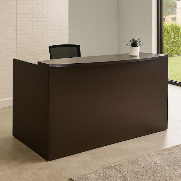 Jery 30 in. Rectangle Mocha Brown Melamine and Wood Office Reception Desk with Modesty Panel