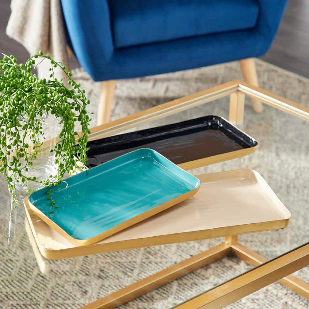Multi-Colored Mango Wood and Enamel Serving Trays, Set of 3