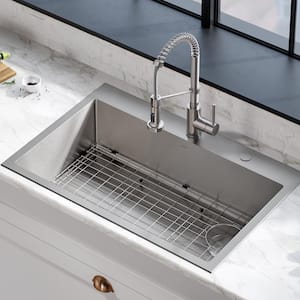 Loften 33 in. Drop-In Single Bowl 18 Gauge Stainless Steel Kitchen Sink with Continuous Feed Garbage Disposal