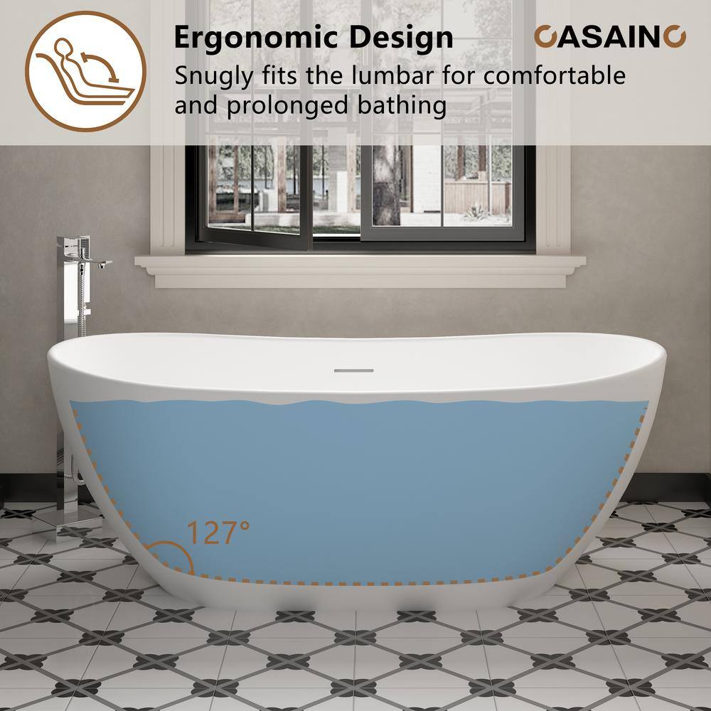 65'' White Solid Surface Freestanding Soaking Bathtub