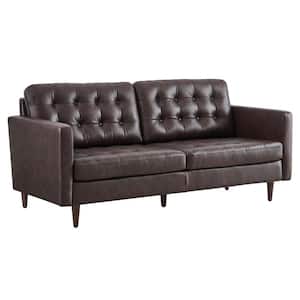 Exalt 75 in. W Square Arm Tufted Faux Leather Sofa in Brown
