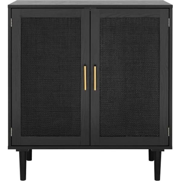 31. 5in. W x 15.75 D x 34.65 H Elegant Sideboard Buffet with Black Rattan Doors-Kitchen, Dining, Hallway Corner Standard