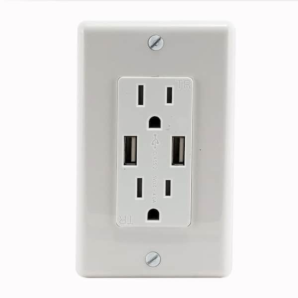 EZ-FLO 15 Amp Tamper-Resistant Electric Outlet with USB Chargers
